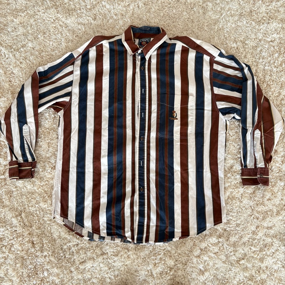 Chaps Ralph Lauren Shirt Mens XL Striped Button Up Long Sleeve Preppy Vintage